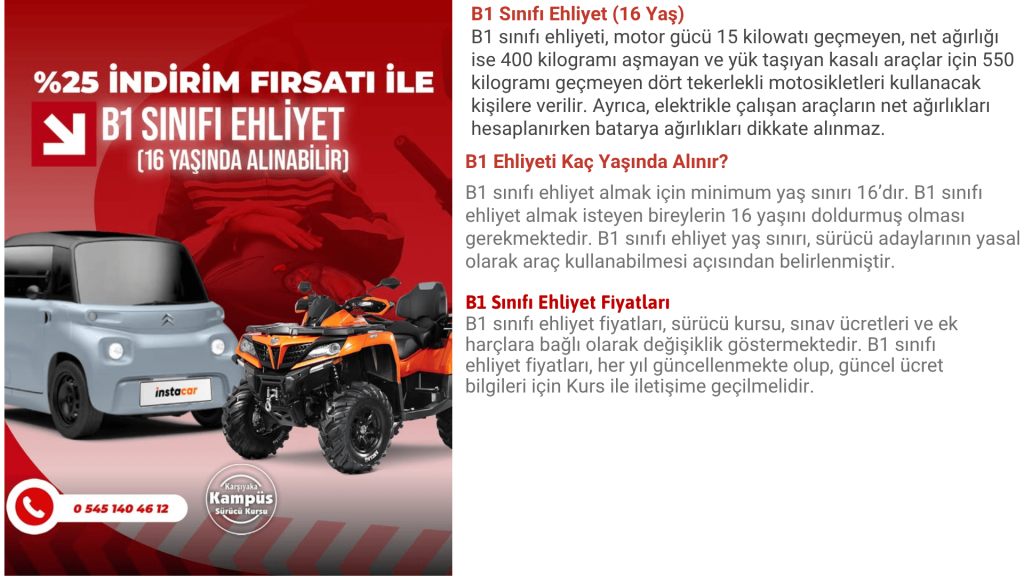 Bornova B1 ATV Ehliyet Belgesi – 2026 Güncel Bilgiler